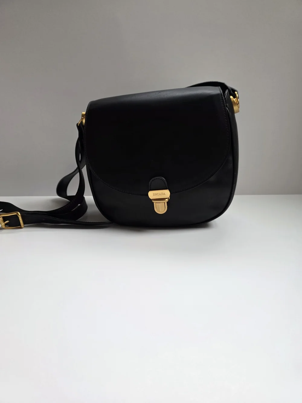 Vintage ESCADA Black Leather Saddle Crossbody Bag